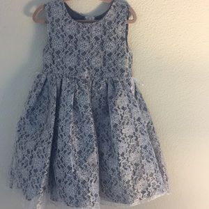 Girl’s White Lace Over Gray Satin Dress